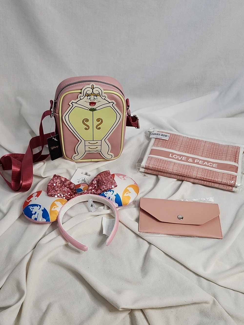 Disney "Madame Garderobe" Crossbody  w/ Coordinating Cosmetic, Wallet & Ears Set